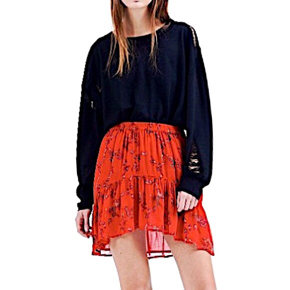 IRO Red Lilie Floral Print Asymmetric Mini Skirt Size 4 - Picture 2 of 11